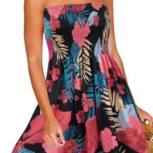 Women's Summer Strapless Sundress Beach Cover Up Flowy Tube Top Dress